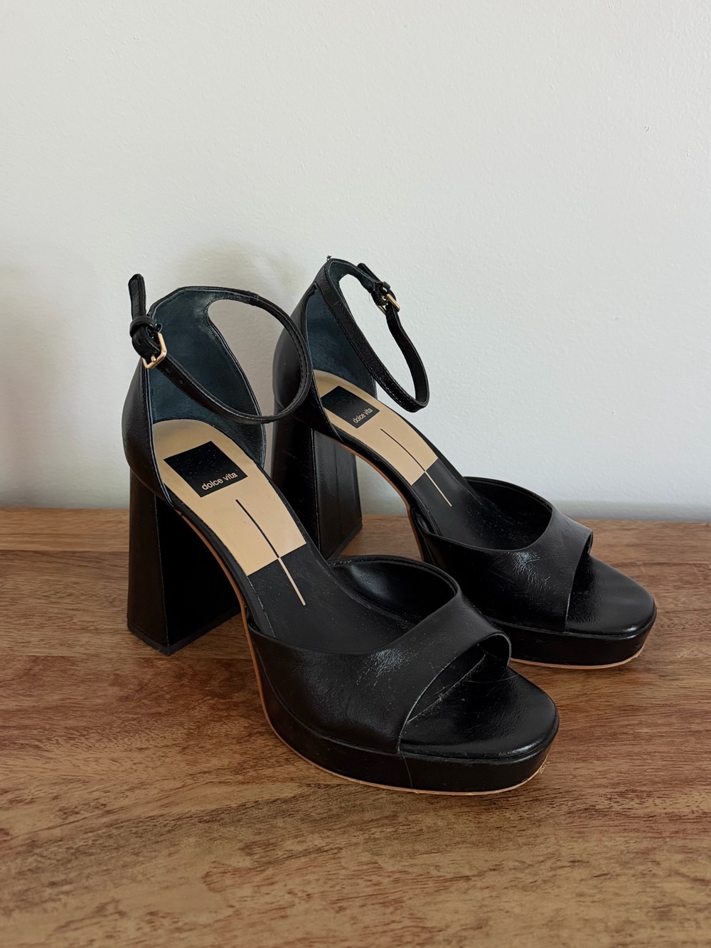 Dolce Vita Black Platform Ankle-Strap High Heel Sandals